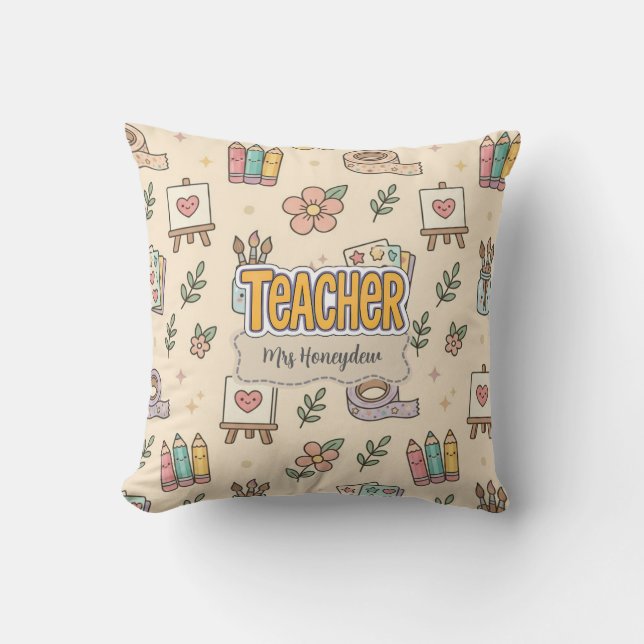 Pastel Teacher School Supplies Pattern  Cushion (Front)
