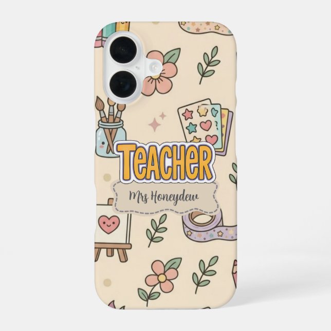 Pastel Teacher School Supplies Pattern  iPhone 16 Case (Back)