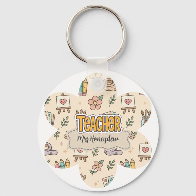 Pastel Teacher School Supply Pattern  Key Ring (Front)