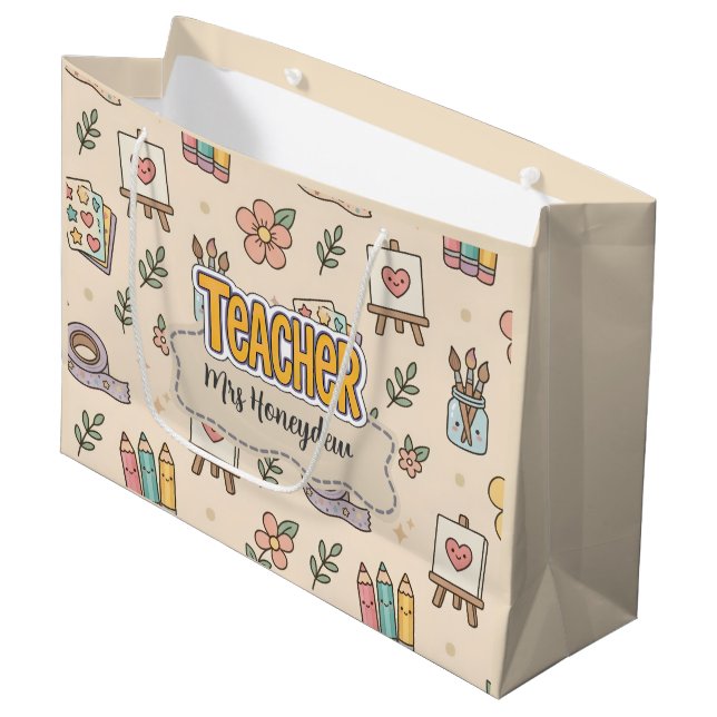 Pastel Teacher School Supply Pattern  Large Gift Bag (Front Angled)