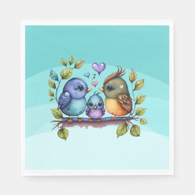 Pastel Teal Birds Napkin (Front)