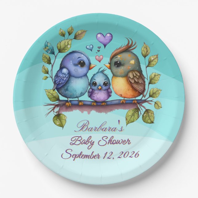 Pastel Teal Birds Paper Plate (Front)