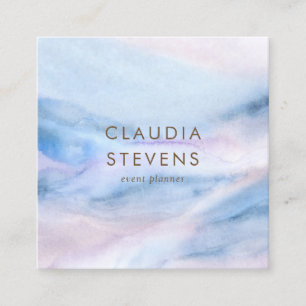 Pastel Teal Blue Purple Watercolor Marble Pattern Square Business Card