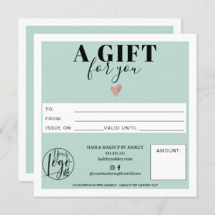 Pastel teal blue square gift certificate logo