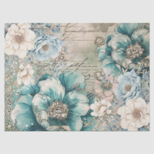 Pastel Teal & Blue Watercolor Florals Tissue Paper