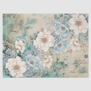 Pastel Teal & Blue Watercolor Florals Tissue Paper