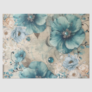 Pastel Teal & Blue Watercolor Florals Tissue Paper