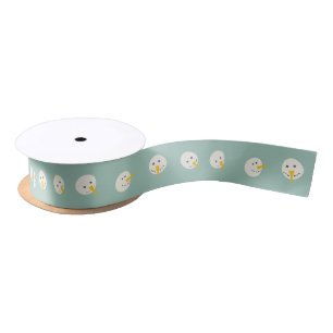 Pastel Teal Christmas Snowmen Faces Satin Ribbon