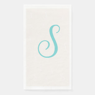 Pastel Teal Elegant Duplicate Monogram Linen Napkin