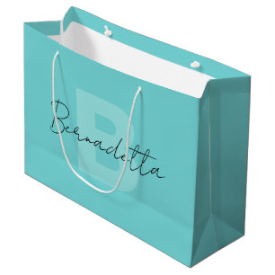 Pastel Teal Elegant Handwritten Name Script Large Gift Bag