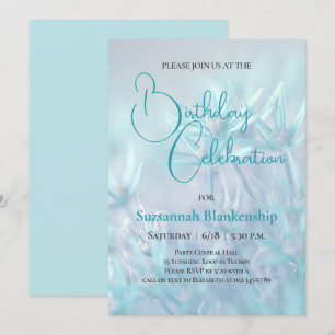 Pastel Teal Floral Background Birthday Party Invitation