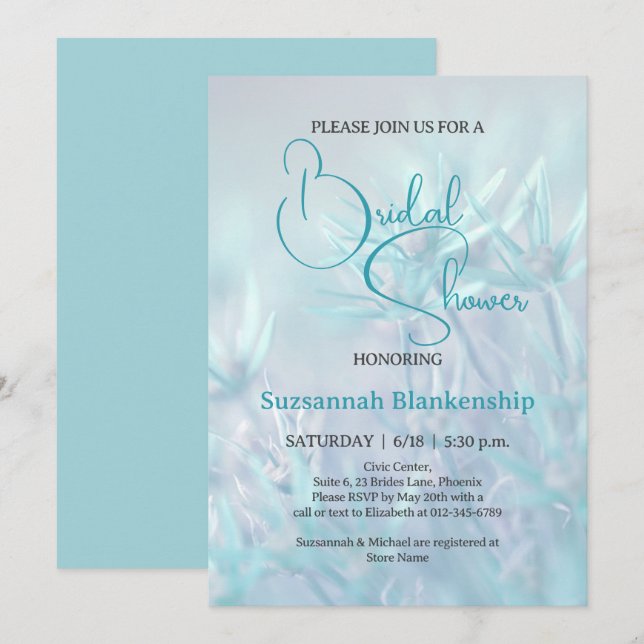 Pastel Teal Floral Background Bridal Shower  Invitation (Front/Back)