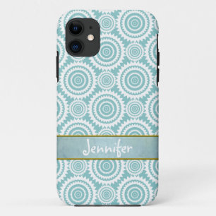 Pastel Teal Geometric Pattern Cool Circles Art iPhone 11 Case