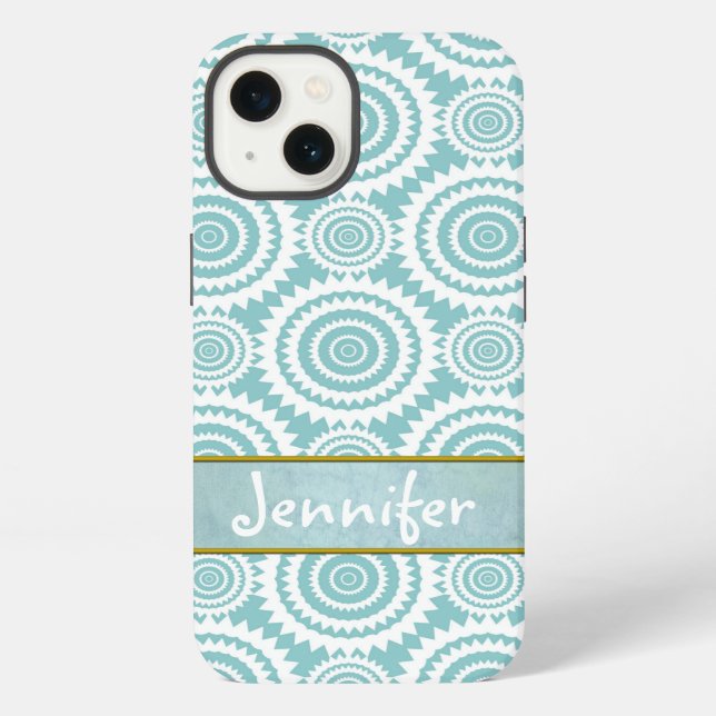 Pastel Teal Geometric Pattern Cool Circles Art iPhone Case (Back)
