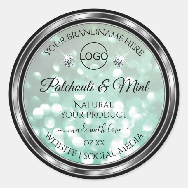 Pastel Teal Glitter Product Labels Diamonds Logo (Front)