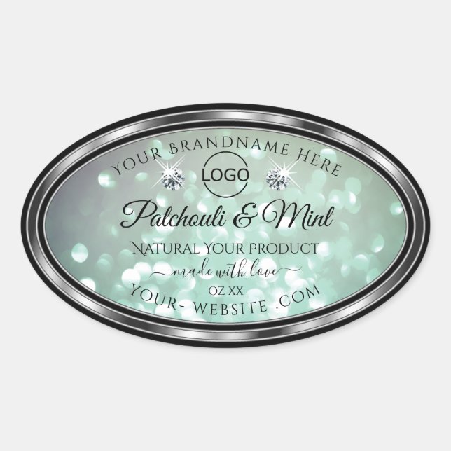 Pastel Teal Glitter Product Labels Diamonds Logo (Front)