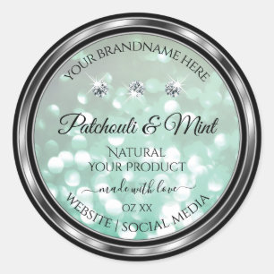 Pastel Teal Glitter Product Labels with Diamonds