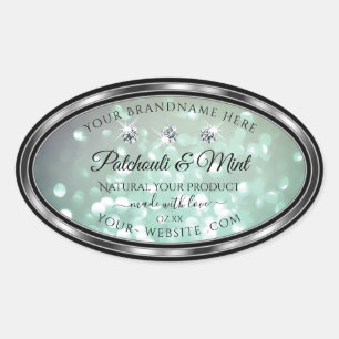 Pastel Teal Glitter Product Labels with Diamonds