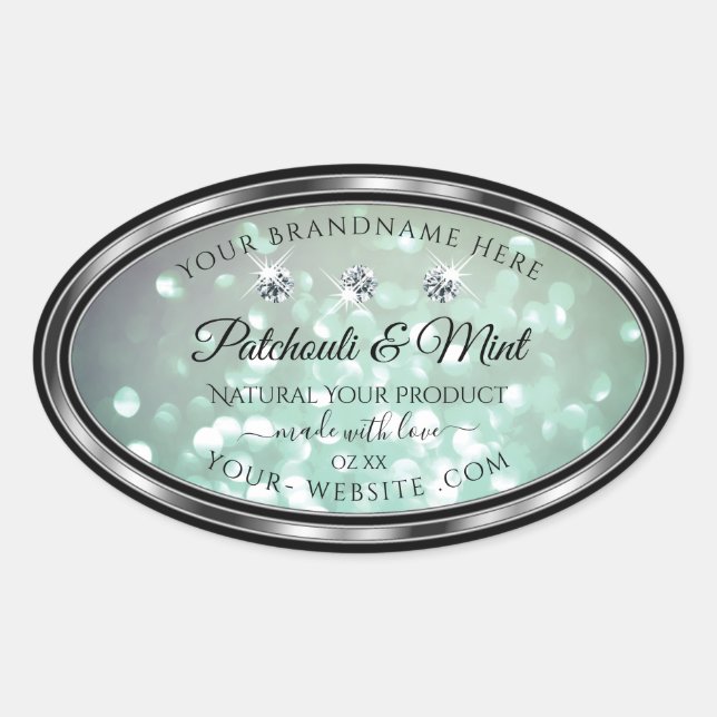 Pastel Teal Glitter Product Labels with Diamonds (Front)
