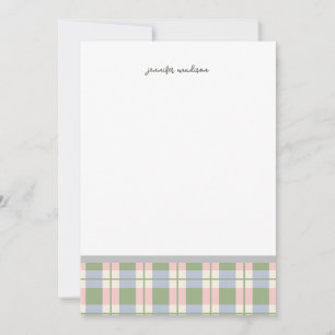 Pastel Teal Green Gingham Plaid Check Note Card 