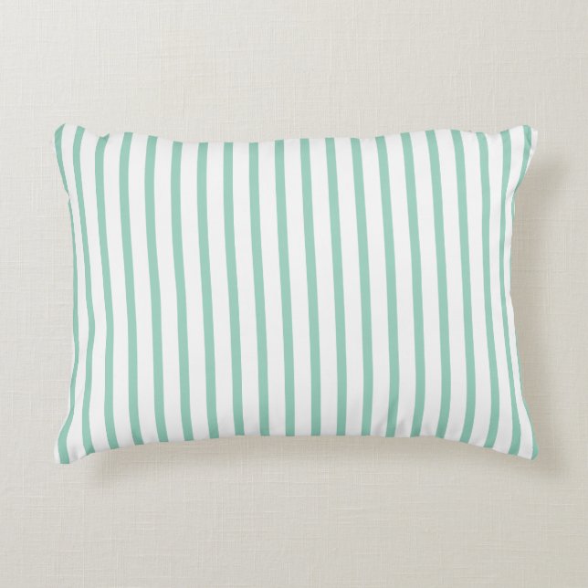 Pastel Teal Green White Stripes Name Decorative Cushion (Front)