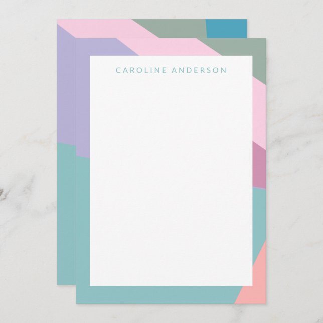 Pastel Teal Lilac Geometric Border Personalised  Card (Front/Back)