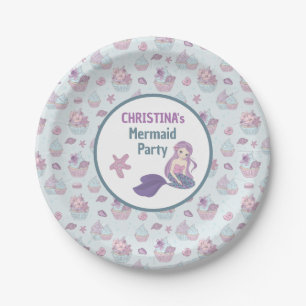 Pastel Teal Mermaid Birthday Party Sea theme Paper Plate
