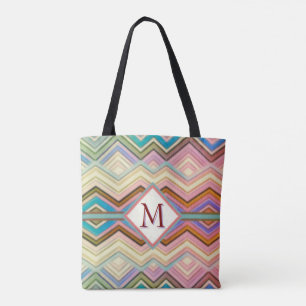 Pastel Teal & Pink Multi Zig Zag Stripes Tote Bag