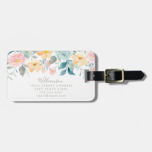 Pastel Teal Pink Watercolor Floral Custom Wedding  Luggage Tag