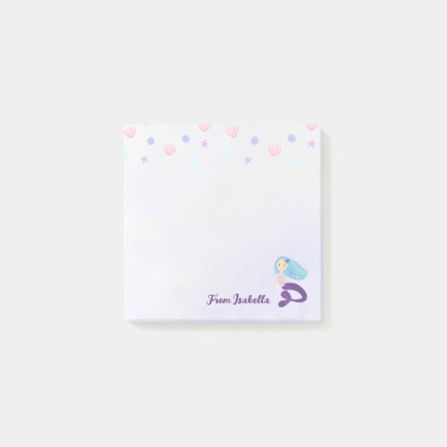Pastel Teal & Purple Mermaid Princess Post-it Notes (Front)
