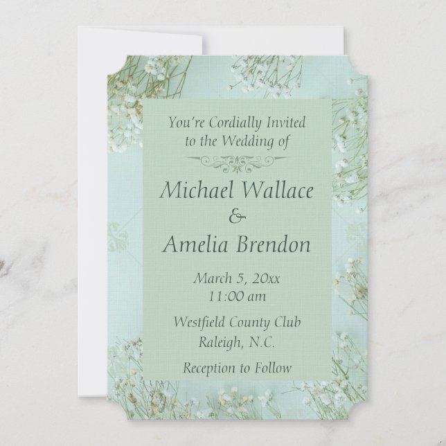 Pastel Teal White Flowers Wedding Invitation (Front)