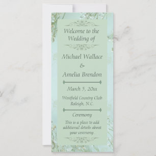 Pastel Teal White Flowers Wedding Program