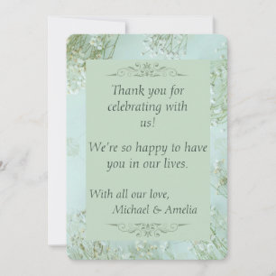 Pastel Teal White Flowers Wedding Thank You Card