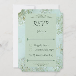 Pastel Teal White Flowers Wedding Ticket RSVP Card