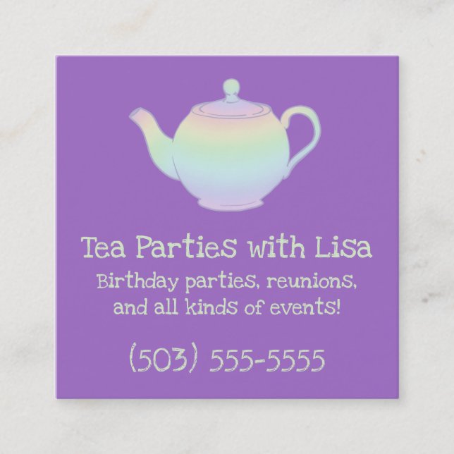 Pastel Teapot Square Business Card (Front)