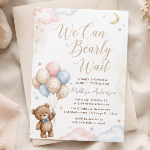 Pastel Teddy Bear Baby Shower Gender Reveal Invitation