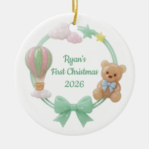 Pastel Teddy Bear Balloon Baby First Christmas Ceramic Tree Decoration