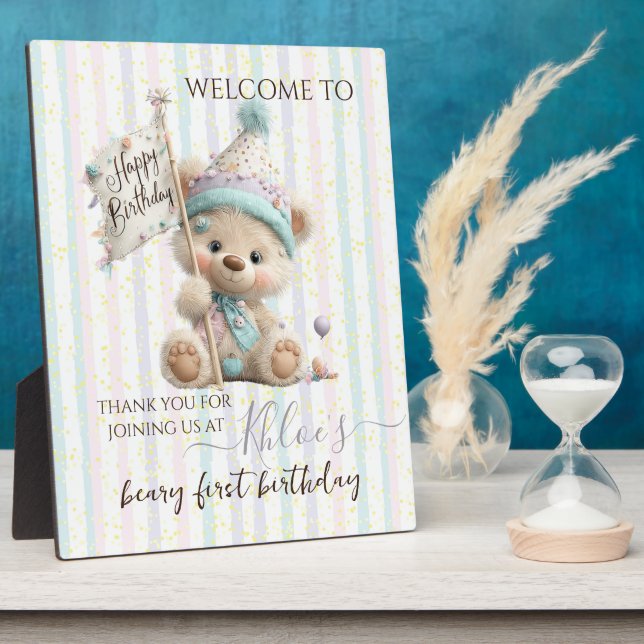 Pastel Teddy Bear Birthday  Plaque (Side)