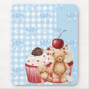 pastel "teddy bear" cupcake kawaii gingham ribbon mouse mat