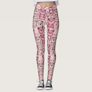 Pastel Teddy Bear Heart Pattern Leggings