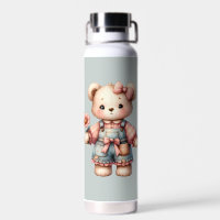 Pastel Teddy Bear Holding Flower Wearing Overalls