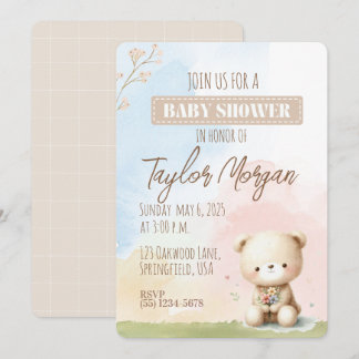 Pastel Teddy Bear  Invitation