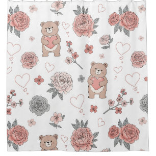 Pastel Teddy Bear Nursery Pattern Shower Curtain