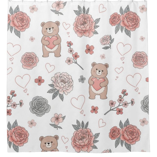 Pastel Teddy Bear Nursery Pattern Shower Curtain (Front)