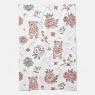 Pastel Teddy Bear Nursery Pattern Tea Towel