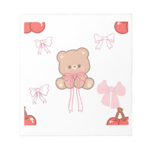 Pastel Teddy Bear Pink Bow Cherry Coquette Aesthet Notepad