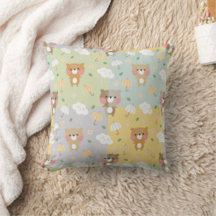 Pastel Teddy Bears and Cute Rain Clouds  Cushion