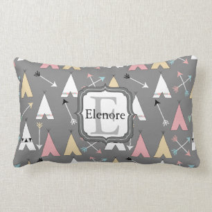 Pastel Teepees and Arrows Monogram Lumbar Cushion