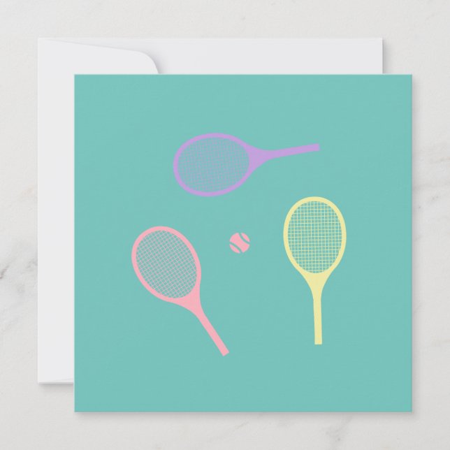Pastel Tennis Rackets with Tennis Ball on Green    Card (Front)