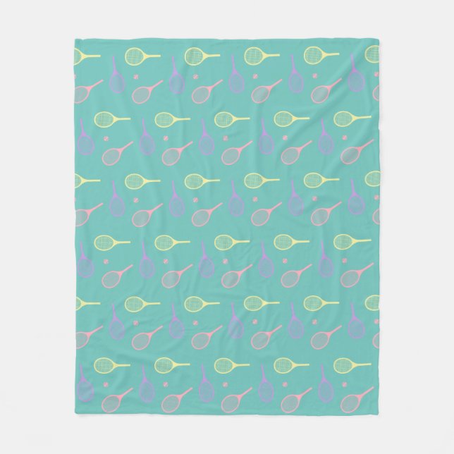 Pastel Tennis Rackets with Tennis Ball on Green  Fleece Blanket (Front)